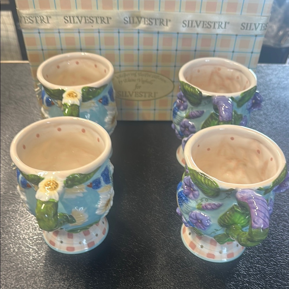Silvestri Blue and Purple Floral Mugs Elegant Dining - Picture 3 of 6